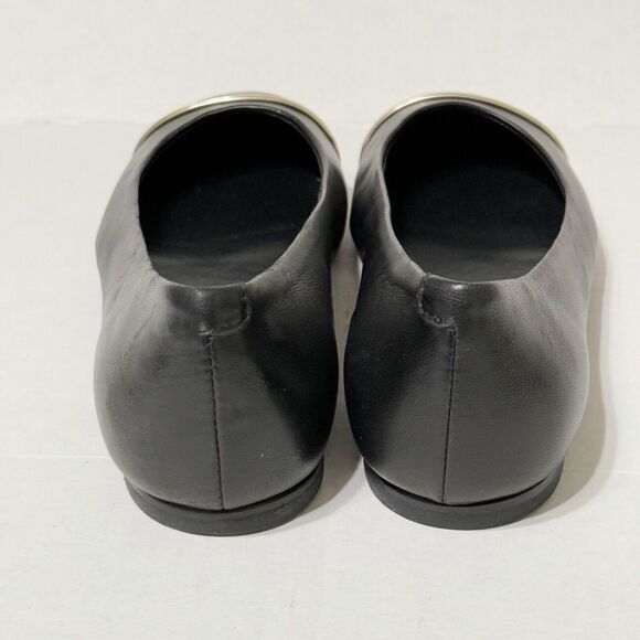 AGL Attilio Giusti Leombruni Round Cap Toe Black Ballet Flats Silver Bar Accent - Picture 5 of 9